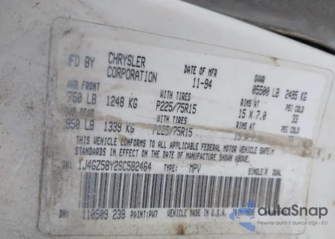 1995 Jeep Grand Cherokee Laredo z USA, uszkodzony, nr VIN 1J4GZ58Y2SC582464